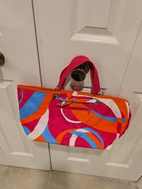 GUERLAIN Multicolor Canvas Tote - Pink, Orange & Blue